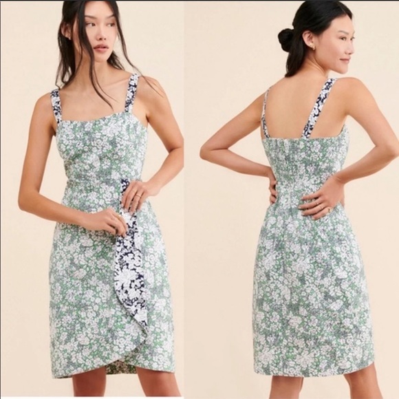 NWT Maeve Anthropologie Keely Floral Dress Green Blue Size 2 Petite - Picture 10 of 10